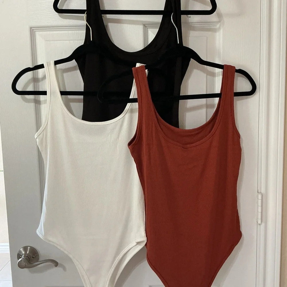 Bundle of Bodysuits: black, rust, white NWOT - Picture 2 of 6
